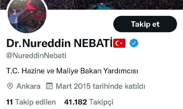 Nebati'nin bakanlığı açıklandığı sırada takipçi sayısı 40 bin civarındaydı.