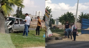 Buğday yüklü kamyon otomobil ile çarpıştı