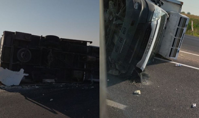 Önündeki araca çarpmamak için manevra yapınca devrildi