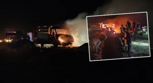 Siverek'te faciadan dönüldü! Kamyonet cayır cayır yandı