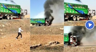 Pamuk yüklü kamyon cayır cayır yandı