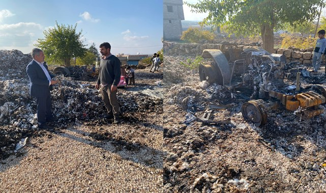 Çiftçinin emeği  boşa gitti! Tonlarca pamuk ve traktör yandı