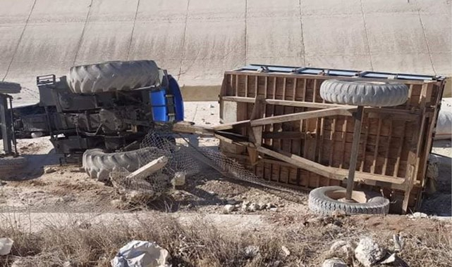 Harran’da traktör sulama kanalına uçtu
