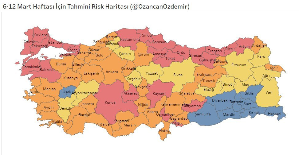 Urfa'da koronavirüs tablosu hangi renkte?