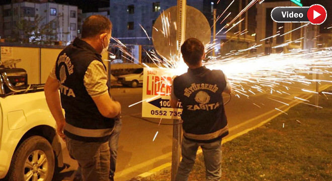 Şanlıurfa’da ‘kaçak’ ticari ilanlar sökülüyor
