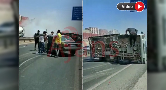 Akabe yolunda otomobil ile kamyonet çarpıştı