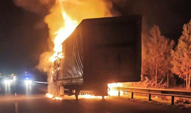 Urfa'da seyir halindeki tır cayır cayır yandı
