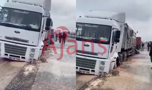 Şanlıurfa'da ilginç kaza! Tır yola saplandı