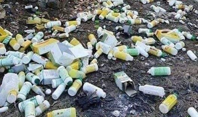 Doğal alanlara atılan zirai ilaç kutuları tehlike saçıyor