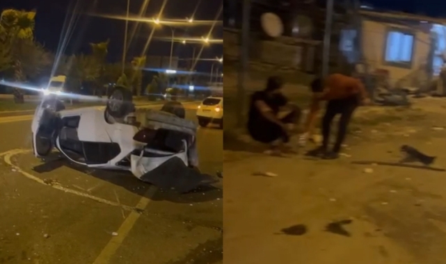 Urfa'da gece saatlerinde kaza! Takla attı