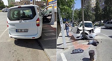 Kontrolden çıkan araç direğe çarptı