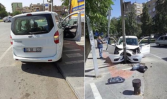 Kontrolden çıkan araç direğe çarptı