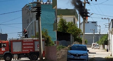 Urfa'da elektrik direğinde patlama sonrası yangın çıktı
