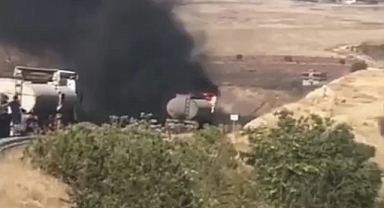 Yakıt dolu tanker alevlere teslim oldu 