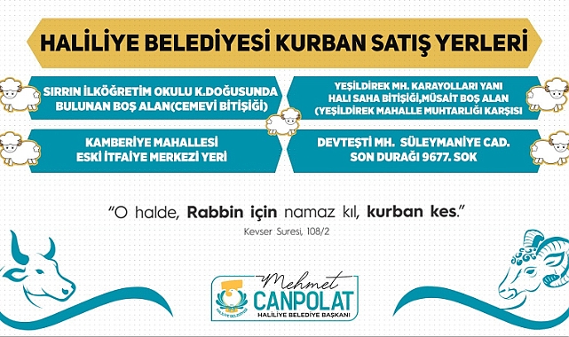 Haliliye'de kurban satış ve kesim yerleri belirlendi 