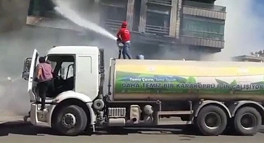 Karaköprü'de belediye aracı itfaiyeye destek verdi