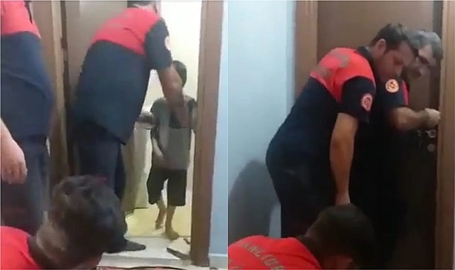 Kapıyı üzerine kilitleyen çocuğu itfaiye kurtardı