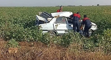 Urfa'da kontrolden çıkan araç pamuk tarlasına girdi