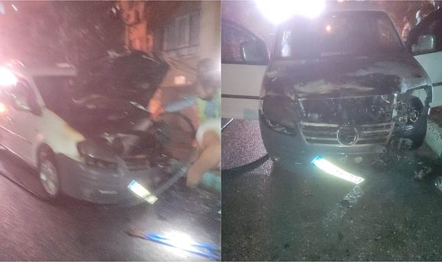 Urfa'da yanan araca vidanjör ile müdahale edildi