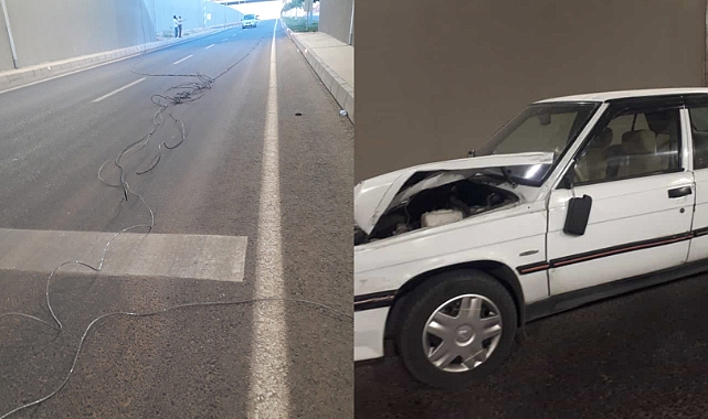 Şanlıurfa'da seyir halindeki aracın üzerine elektrik teli düştü