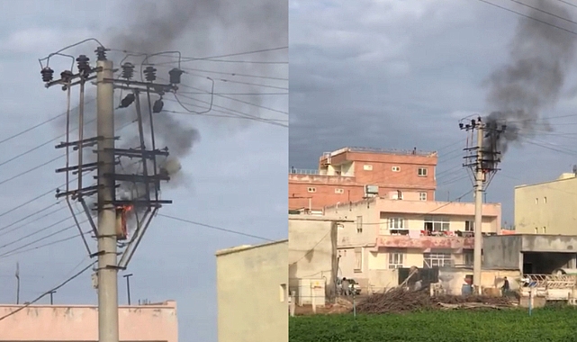 Hilvan'da elektrik direğindeki otomatik sayaç okuma cihazı yandı