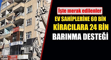 Ev sahiplerine 60 bin, kiracılara ise 24 bin TL barınma desteği geliyor