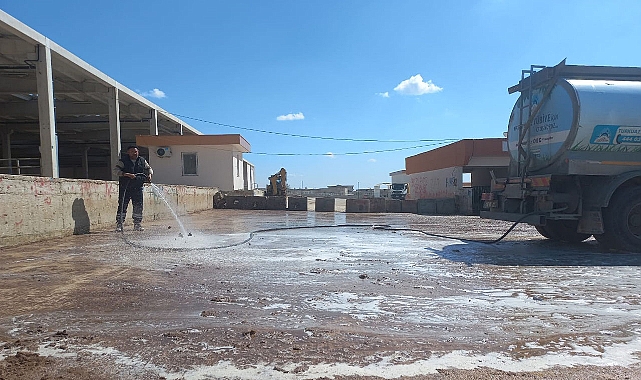 Eyyübiye Belediyesi hayvan pazarını dezenfekte etti