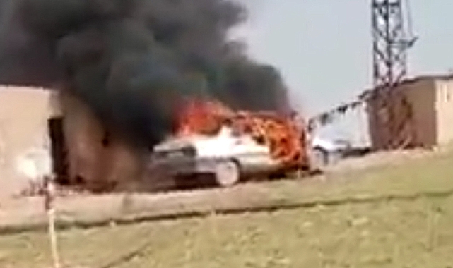 İçerisinde çocuk bulunan araç alev topuna döndü