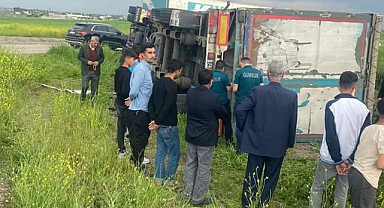 Viranşehir'de kontrolden çıkan kamyon devrildi