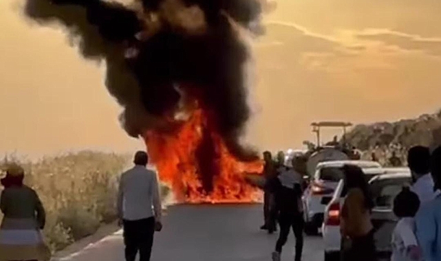 Seyir halindeki araç alev alev yandı