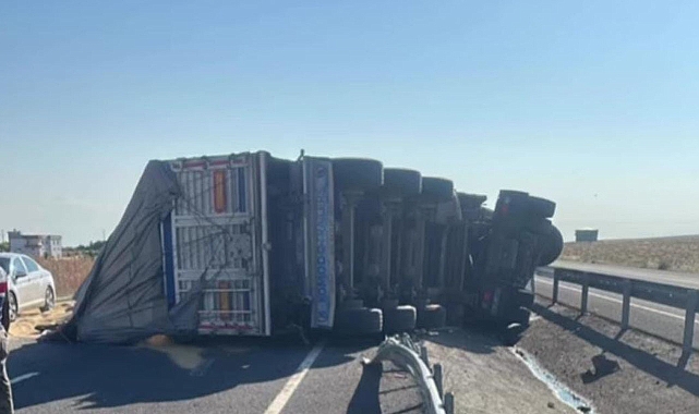 Urfa-Diyarbakır karayolunda arpa yüklü tır devrildi! Yaralılar var 