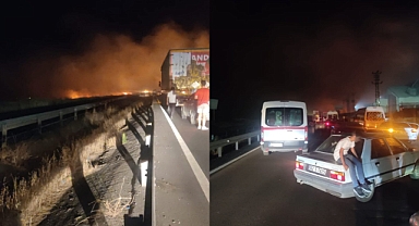Anız yangını nedeniyle trafik akışı durdu