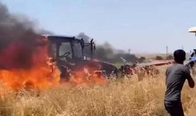 Şanlıurfa'da yangına müdahale eden traktör yandı