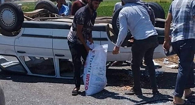 Suruç’ta kontrolden çıkan araç takla attı