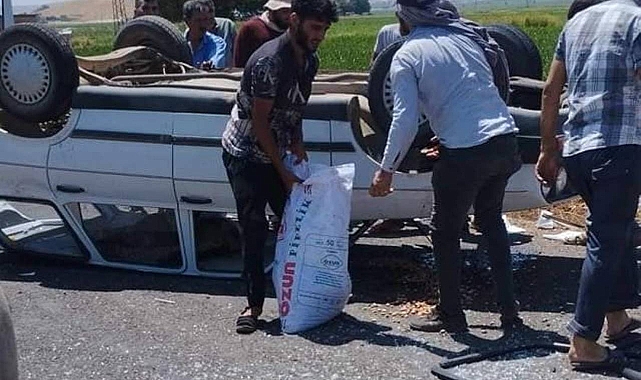 Suruç’ta kontrolden çıkan araç takla attı