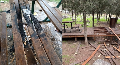 Viranşehir’de tepki çeken görüntü! Parktaki bankı yandırdılar