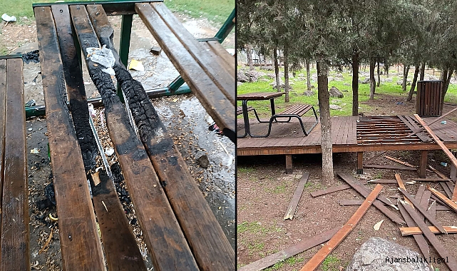 Viranşehir’de tepki çeken görüntü! Parktaki bankı yandırdılar