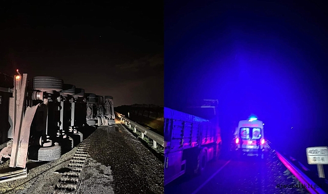 Urfa'da kontrolden çıkan tır devrildi