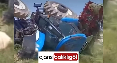 Hilvan'da kontrolden çıkan traktör devrildi