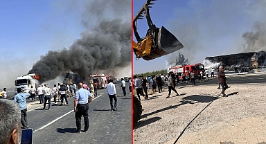Şanlıurfa’da Saman Yüklü TIR Alev Alarak Yandı!