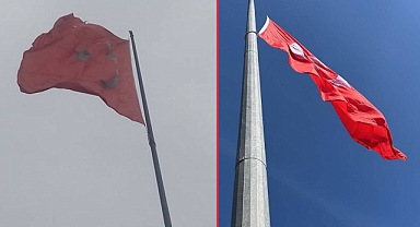 Şanlıurfa'da Abide Kavşağı'ndaki Dev Türk Bayrağı Yenilendi