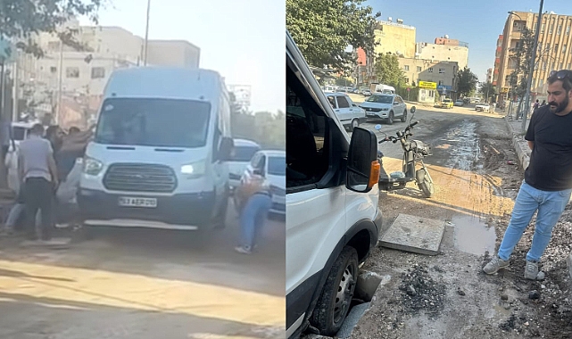 Viranşehir’de Telekom Kapağı Çöktü, Minibüs Çukura Düştü