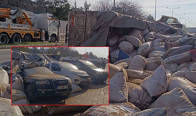 Saman Yüklü Tır Devrildi: 7 Araç Hasar Gördü