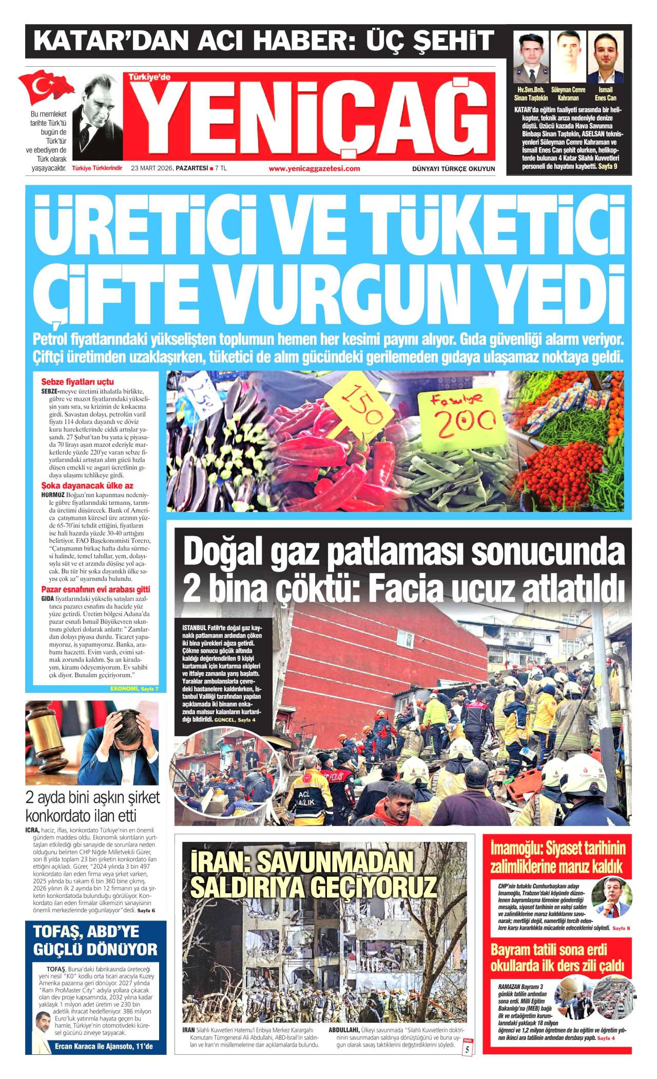 Yeniçağ Gazete Manşeti