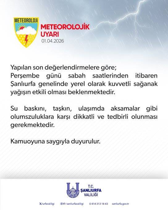 Şanlıurfa Valiliği’nden Kritik Yağış Uyarısı!