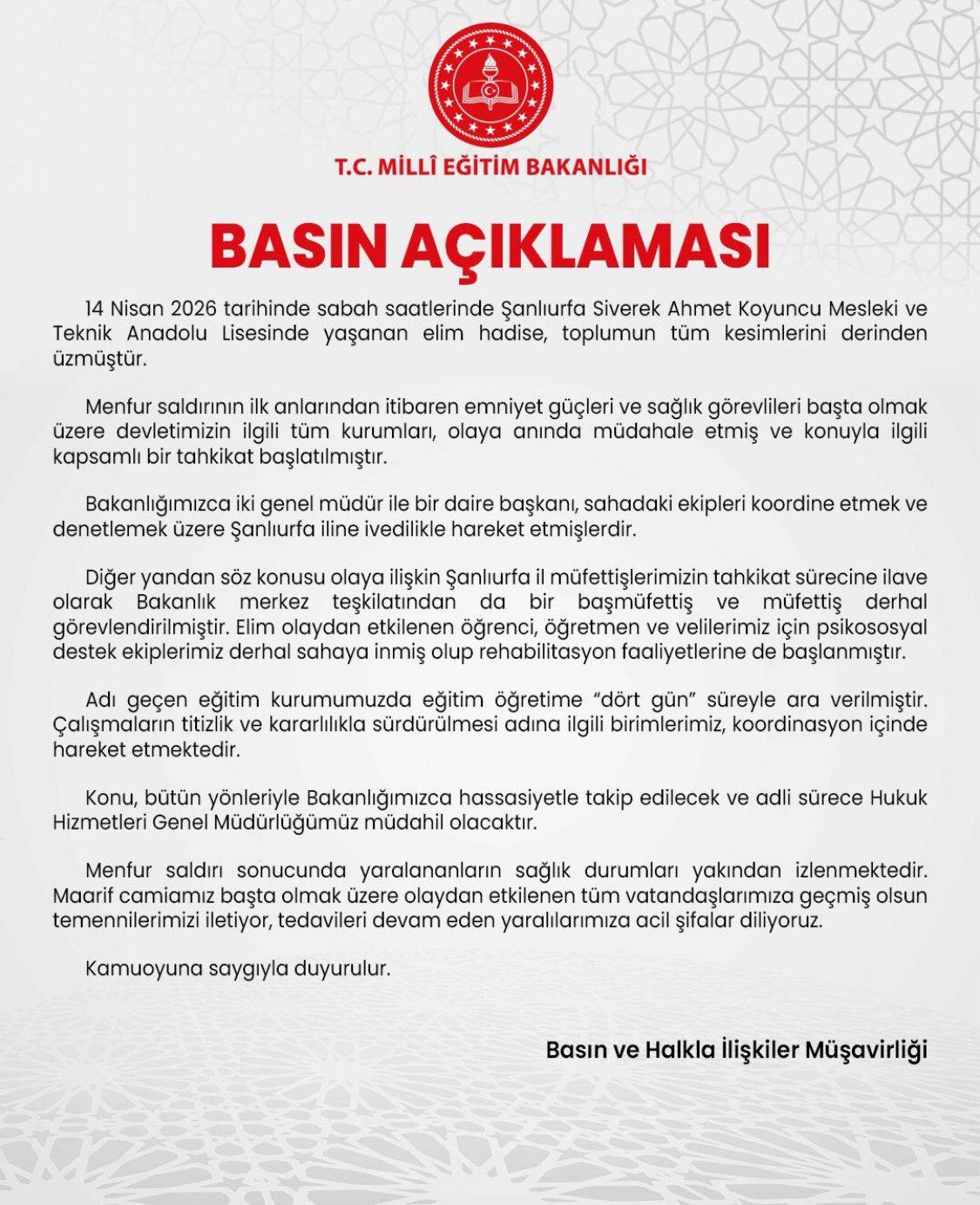 Siverek’te Silahlı Saldırı Sonrası Eğitime 4 Gün Ara Verildi