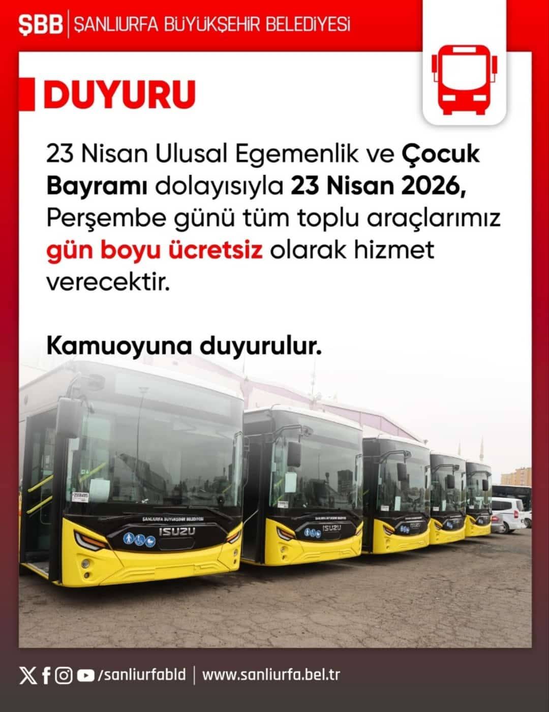Şanlıurfa’da Ücretsiz Ulaşım Kararı!